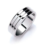 950 Palladium Flat Court Twin Grooved 7mm Ring - Pobjoy Diamonds