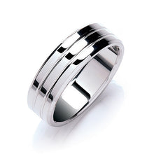 Load image into Gallery viewer, 18K White Gold Flat Court Twin Grooved Bevelled Edge 7mm Ri - Pobjoy Diamonds