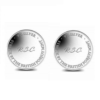 Pobjoy Minted Sterling Silver Or 9K Gold Coin Style Personalised Cufflinks