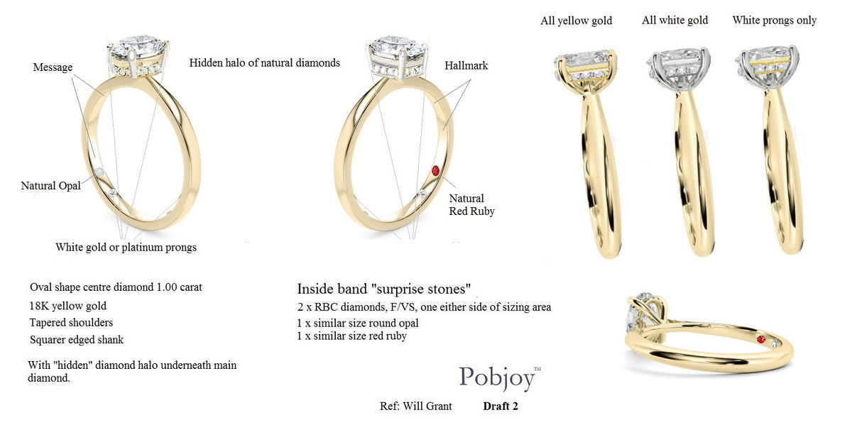 Bespoke Oval Brilliant Cut 1.00 Carat G/Si1 Diamond & 18K Yellow Gold Ring - 40% Initial Part Payment. Sale Item. - Pobjoy Diamonds