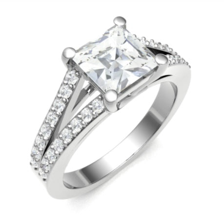 950 Platinum Split Shoulder 1.40 CTW Princess Cut Diamond Ring - G/VS2 - Pobjoy Diamonds