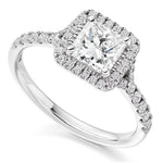 18K Gold Princess Cut 1.60 CTW Solitaire Diamond, Halo  & Shoulders Engagement Ring  F/VS - Pobjoy Diamonds