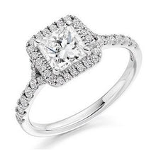 Load image into Gallery viewer, 18K Gold Princess Cut 1.60 CTW Solitaire Diamond, Halo  &amp; Shoulders Engagement Ring  F/VS - Pobjoy Diamonds