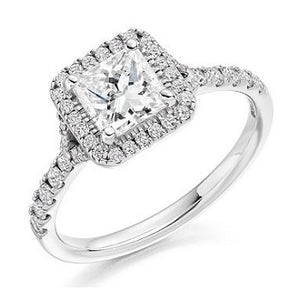18K Gold Princess Cut 1.60 CTW Solitaire Diamond, Halo  & Shoulders Engagement Ring  F/VS - Pobjoy Diamonds