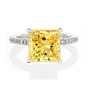 18K Gold Fancy Vivid Orangy Yellow Princess Cut Lab Grown Diamond 2.26 Carat Ring - Pobjoy Diamonds