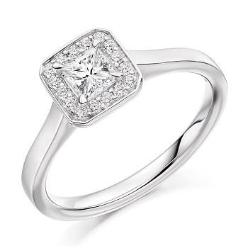 18K White Gold 0.48 CTW Princess Cut Halo Diamond Ring - Pobjoy Diamonds