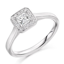 Load image into Gallery viewer, 18K White Gold 0.48 CTW Princess Cut Halo Diamond Ring - Pobjoy Diamonds
