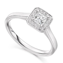 Load image into Gallery viewer, 950 Platinum 0.48 CTW Princess Cut Halo Diamond Ring