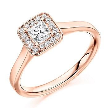 18K Rose Gold 0.48 CTW Princess Cut Halo Diamond Ring