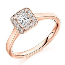 Load image into Gallery viewer, 18K Rose Gold 0.48 CTW Princess Cut Halo Diamond Ring