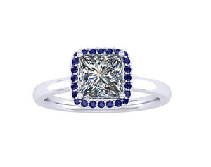950 Platinum Princess Cut Diamond & Blue Sapphire Halo Ring 1.00 Carat F/VS1 - Pobjoy Diamonds