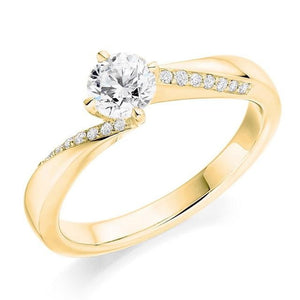 18K Yellow Gold Round Brilliant Cut Diamond & Shoulder Engagement Ring 0.60 CTW - Pobjoy Diamonds