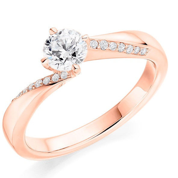18K Rose Gold Round Brilliant Cut Diamond & Shoulder Engagement Ring 0.60 CTW - Pobjoy Diamonds