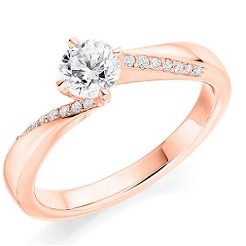18K Rose Gold Round Brilliant Cut Diamond & Shoulder Engagement Ring 0.60 CTW - Pobjoy Diamonds