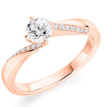 Load image into Gallery viewer, 18K Rose Gold Round Brilliant Cut Diamond &amp; Shoulder Engagement Ring 0.60 CTW - Pobjoy Diamonds