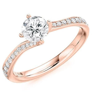 18K Rose Gold Round Brilliant Cut Diamond & Shoulder Engagement Ring 0.75 CTW - Pobjoy Diamonds