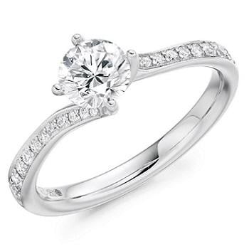 18K White Gold Round Brilliant Cut Diamond & Shoulder Engagement Ring 0.75 CTW - Pobjoy Diamonds