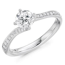 Load image into Gallery viewer, 18K White Gold Round Brilliant Cut Diamond &amp; Shoulder Engagement Ring 0.75 CTW - Pobjoy Diamonds