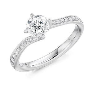 18K White Gold Round Brilliant Cut Diamond & Shoulder Engagement Ring 0.75 CTW - Pobjoy Diamonds