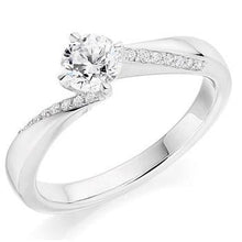 Load image into Gallery viewer, 18K White Gold Round Brilliant Cut Diamond &amp; Shoulder Engagement Ring 0.60 CTW - Pobjoy Diamonds