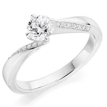 18K White Gold Round Brilliant Cut Diamond & Shoulder Engagement Ring 0.60 CTW - Pobjoy Diamonds