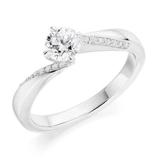 Load image into Gallery viewer, 18K White Gold Round Brilliant Cut Diamond &amp; Shoulder Engagement Ring 0.60 CTW - Pobjoy Diamonds