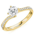 18K Yellow Gold Round Brilliant Cut Diamond & Shoulder Engagement Ring 0.75 CTW - Pobjoy Diamonds