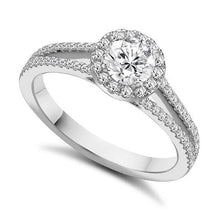 Load image into Gallery viewer, 950 Platinum Round Brilliant Cut Halo Diamond Ring 0.90-1.00 CTW - Pobjoy Diamonds