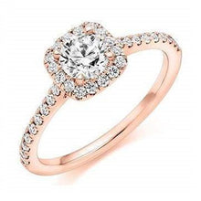 Load image into Gallery viewer, 18K Gold Round Brilliant Cut 0.75 CTW Halo Diamond Engagement Ring F/VS2 - Pobjoy Diamonds