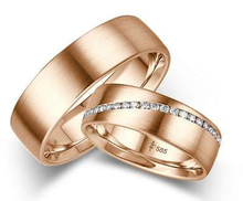 Load image into Gallery viewer, 18K Gold His &amp; Hers Diamond Flat Court Wedding Ring Set - Pobjoy Diamonds
