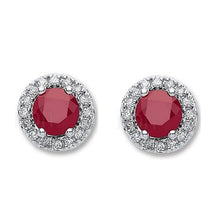 Load image into Gallery viewer, Ruby &amp; Diamond 9K  White Gold Round Stud Earrings - Pobjoy Diamonds