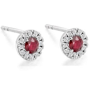 Ruby & Round Brilliant Cut Diamond Ladies Stud Earrings 0.98 CTW