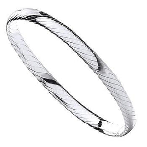 Sterling 925 Silver Ribbed Ladies Bangle - Pobjoy Diamonds