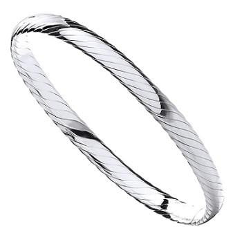 Sterling 925 Silver Ribbed Ladies Bangle - Pobjoy Diamonds