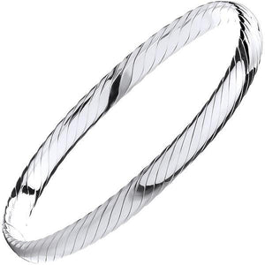 Sterling 925 Silver Ribbed Ladies Bangle - Pobjoy Diamonds