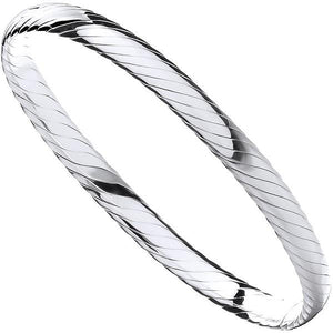 Sterling 925 Silver Ribbed Ladies Bangle - Pobjoy Diamonds