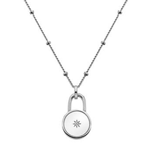 Load image into Gallery viewer, Sterling Silver Diamond Point Round Padlock Neck Chain-Pobjoy Diamonds