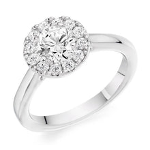 Load image into Gallery viewer, 18K White Gold 0.85 CTW Halo Diamond Ring Pobjoy Diamonds