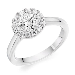 18K White Gold 0.85 CTW Halo Diamond Ring Pobjoy Diamonds