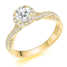 Load image into Gallery viewer, 18K Yellow Gold 1.30 CTW Diamond Halo &amp; Shoulder Ring