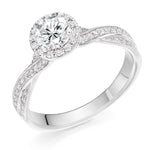 18K White Gold 1.30 CTW Diamond Halo & Shoulder Ring 