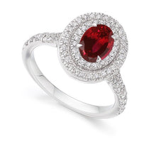 Load image into Gallery viewer, 18K White Gold Oval Ruby &amp; Diamond Cluster Ring - 1.40 CTW - Pobjoy Diamonds
