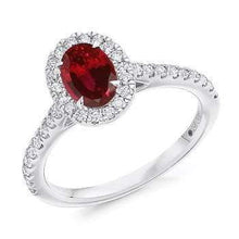 Load image into Gallery viewer, 950 Palladium Ruby &amp; Diamond Halo &amp; Shoulders Engagement Ring F-G/VS - Pobjoy Diamonds