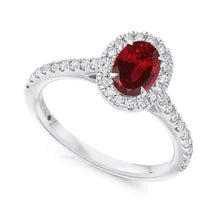 Load image into Gallery viewer, 950 Platinum Ruby &amp; Diamond Halo &amp; Shoulders Engagement Ring F-G/VS - Pobjoy Diamonds