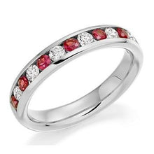 Load image into Gallery viewer, 18K gold, diamond and red ruby half eternity ring