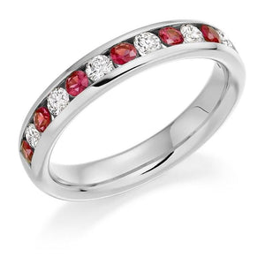 950 Platinum. Ruby & Diamond Half Eternity Ring - Pobjoy Diamonds