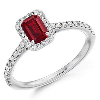 950 Palladium Ruby & Diamond Halo Ring 0.80 CTW - Pobjoy Diamonds