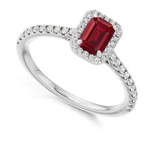Load image into Gallery viewer, 950 Platinum Ruby &amp; Halo Diamond Ring 0.80 Carats