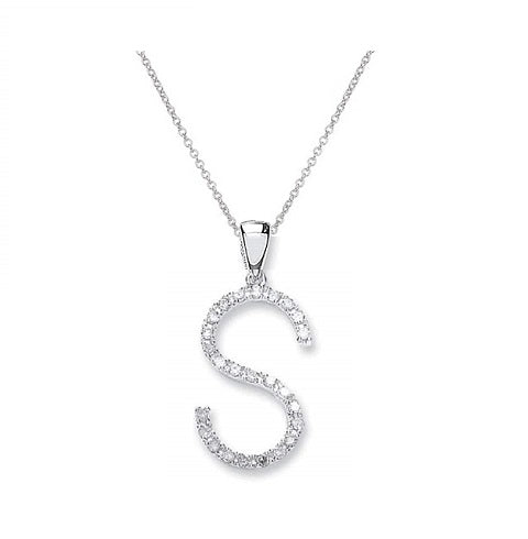 9K White Gold & Diamond Initial Pendant-S - Pobjoy Diamonds