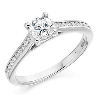 0.75 Carat Brilliant Round Cut Diamond Engagement Ring With Diamond Shoulders From Pobjoy